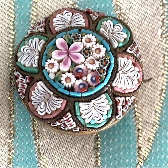 Outstanding antique micro mini mosaic floral pin